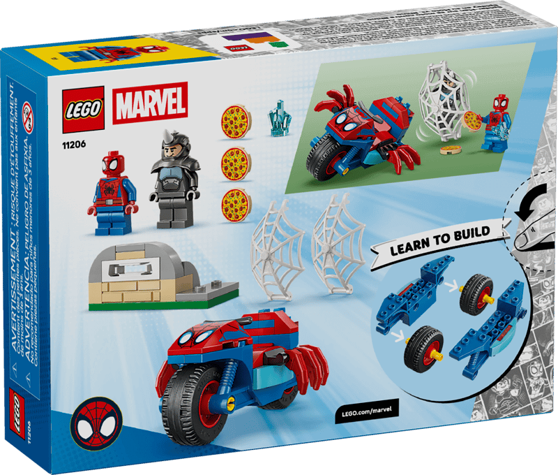 The Lego® Spidey on his motorcycle vs Rino