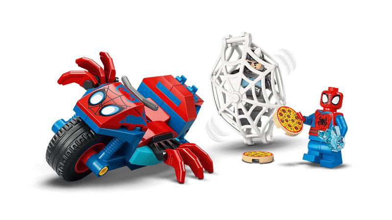 The Lego® Spidey on his motorcycle vs Rino