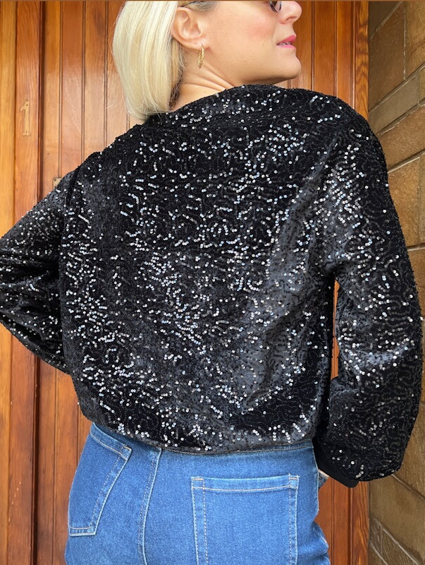 Crop Sequin Top in Black