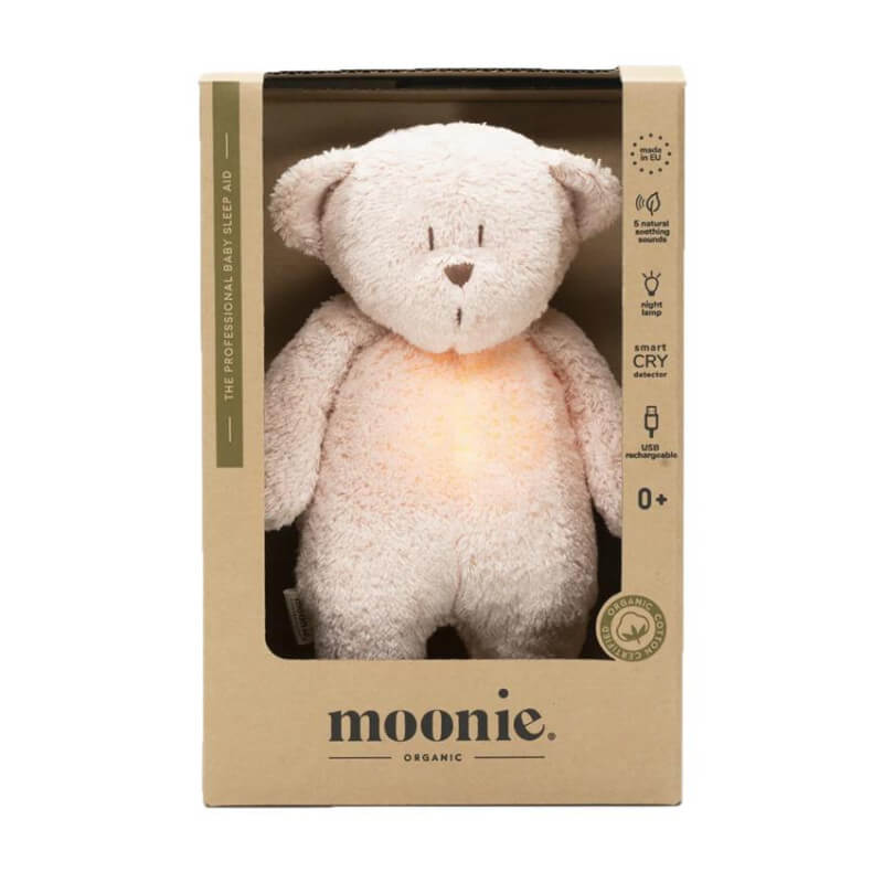 MOONIE 2.0: Επαναφορτιζόμενο βοήθημα ύπνου με ηχογράφηση & αισθητήρα κλάματος – Οργανικό βαμβάκι Pink