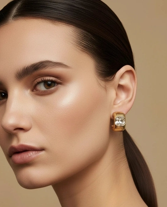 Crystal Mini Hoops in Gold