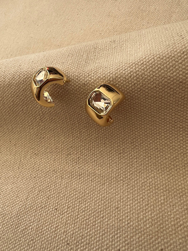 Crystal Mini Hoops in Gold