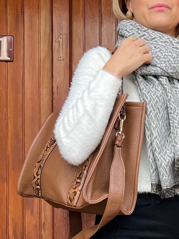 Snake Tote Bag in Cognac