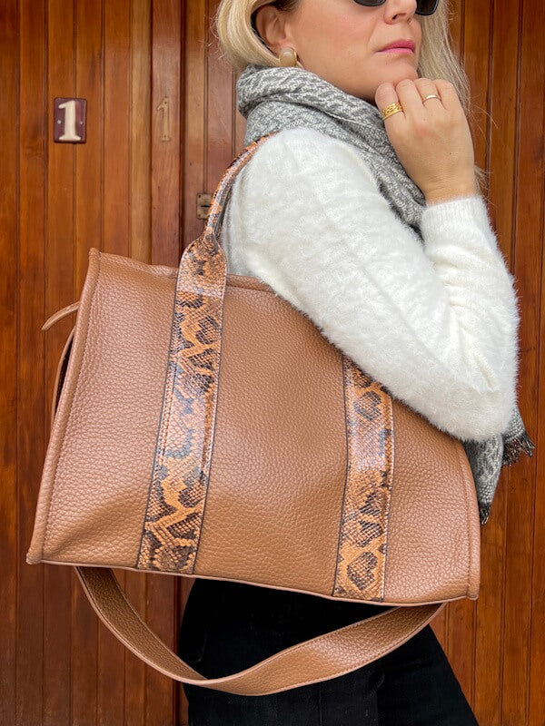 Snake Tote Bag in Cognac