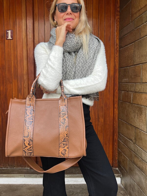 Snake Tote Bag in Cognac