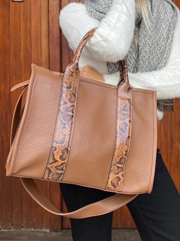 Snake Tote Bag in Cognac