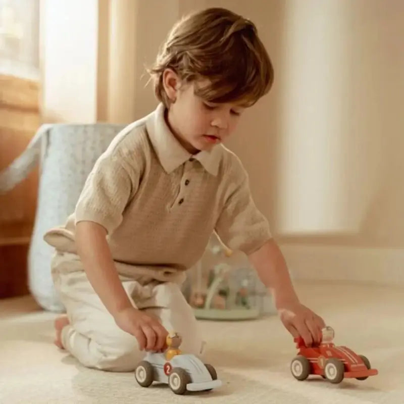 Little Dutch Ξύλινα αγωνιστικά αυτοκινητάκια pull-back 