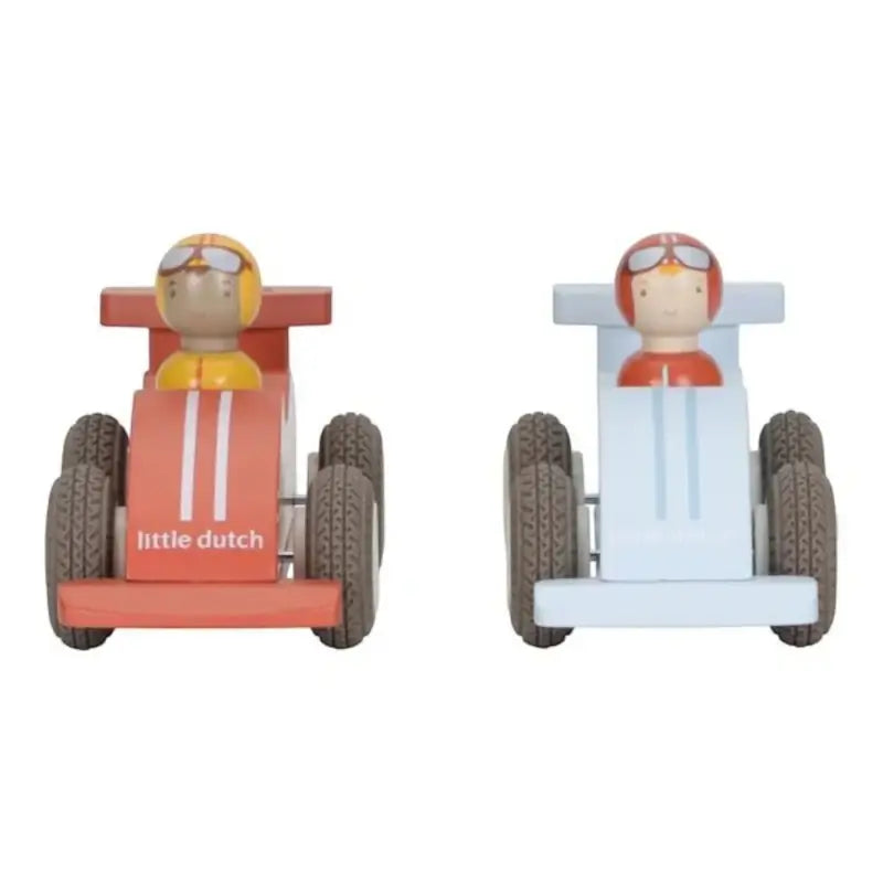 Little Dutch Ξύλινα αγωνιστικά αυτοκινητάκια pull-back 