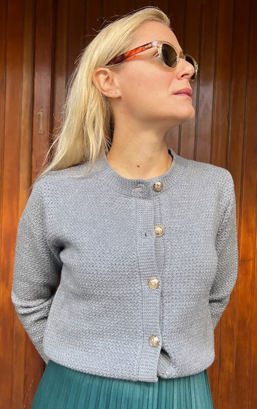 Amelia Cardigan in Ivory Grey