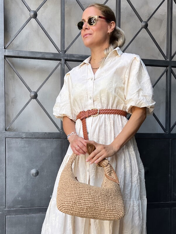 Seiza Palm Shirt Dress in Ivory