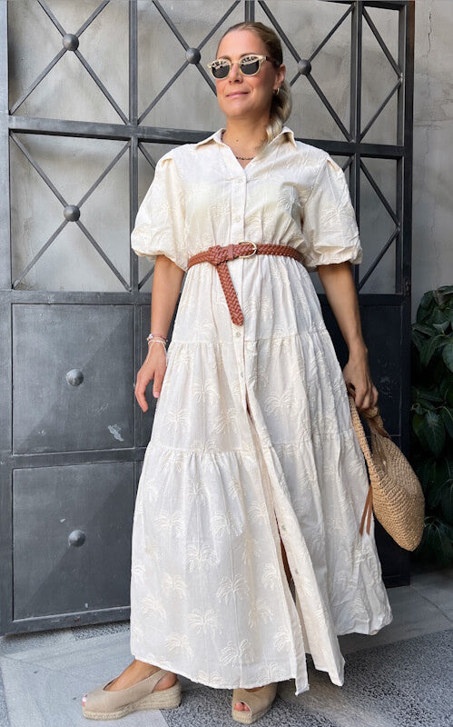 Seiza Palm Shirt Dress in Ivory
