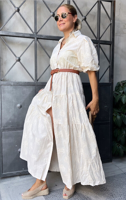 Seiza Palm Shirt Dress in Ivory