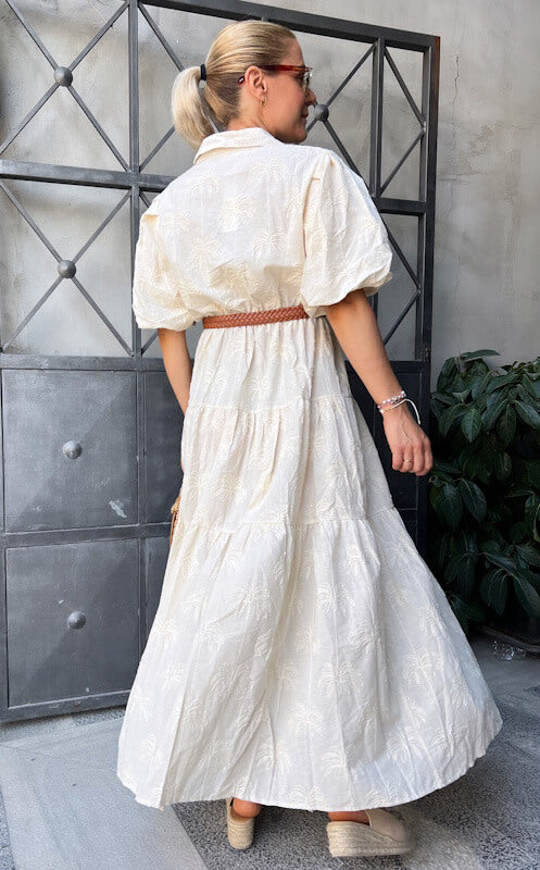 Seiza Palm Shirt Dress in Ivory