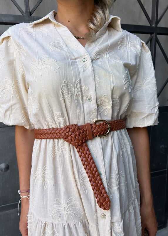 Seiza Palm Shirt Dress in Ivory