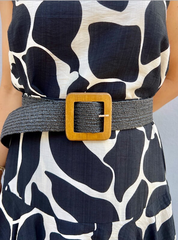 Elastic Wicker Belt in Black