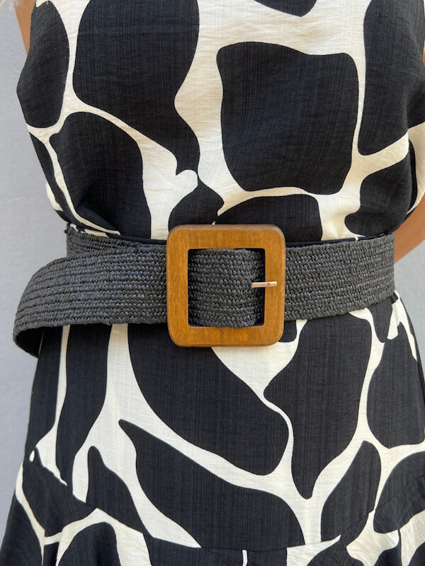 Elastic Wicker Belt in Black