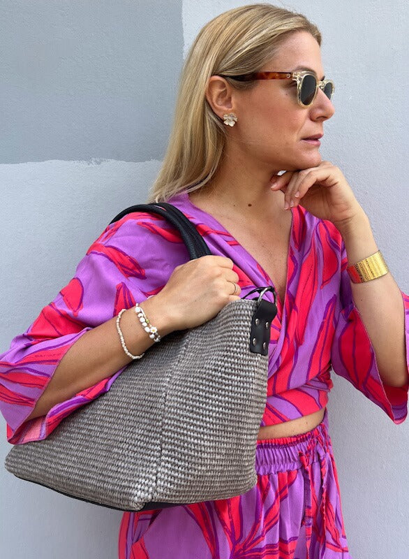 Elena Athanasiou Classy Handbag Vegan Straw Grey