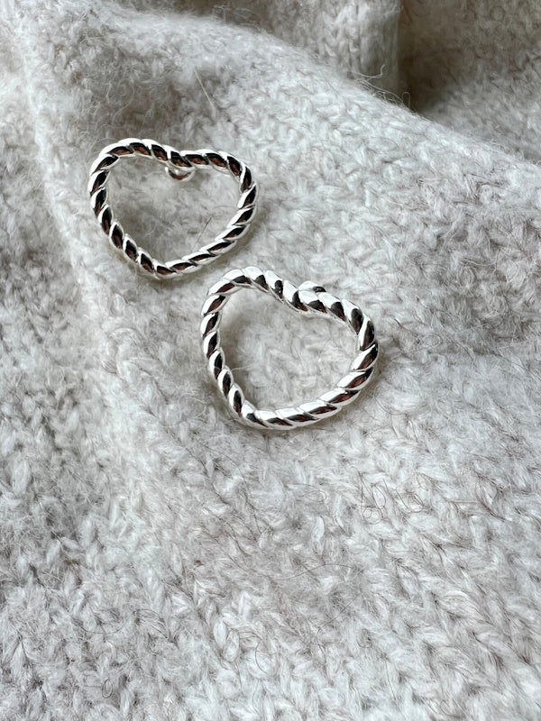Twisted Heart Earrings in Silver