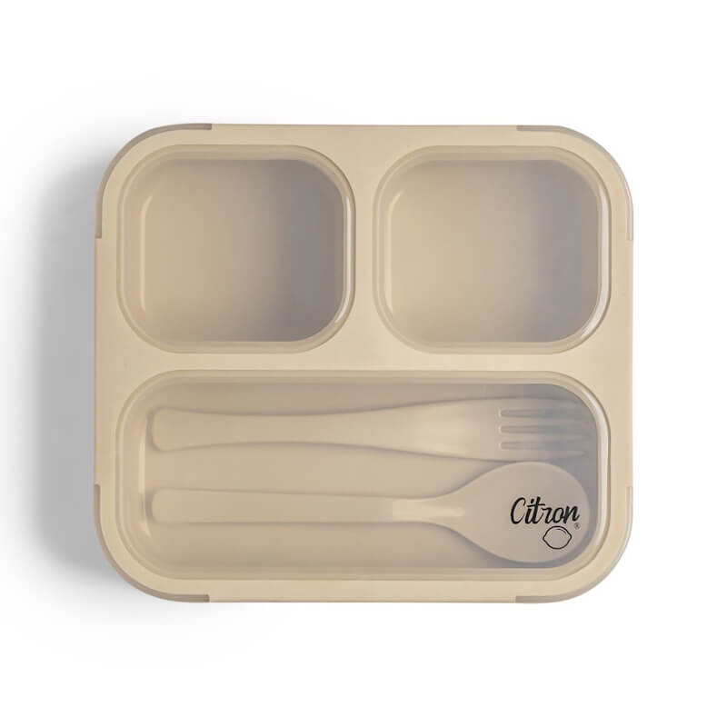 Citron Microwavable Lunchbox with Fork and Spoon - Beige