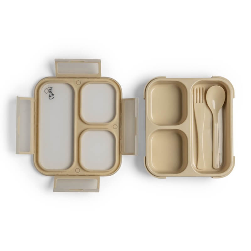 Citron Microwavable Lunchbox with Fork and Spoon - Beige