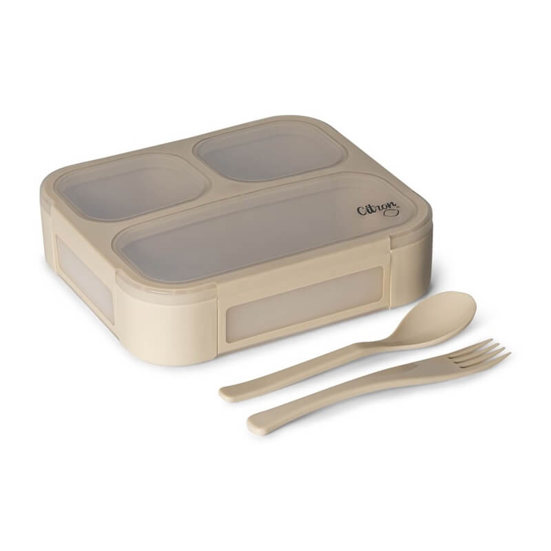 Citron Microwavable Lunchbox with Fork and Spoon - Beige