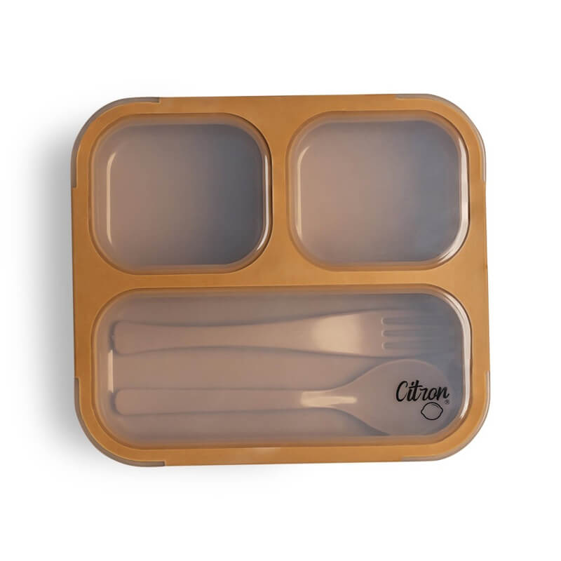 Citron Microwavable Lunchbox with Fork and Spoon - Caramel