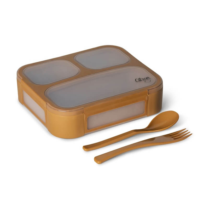 Citron Microwavable Lunchbox with Fork and Spoon - Caramel