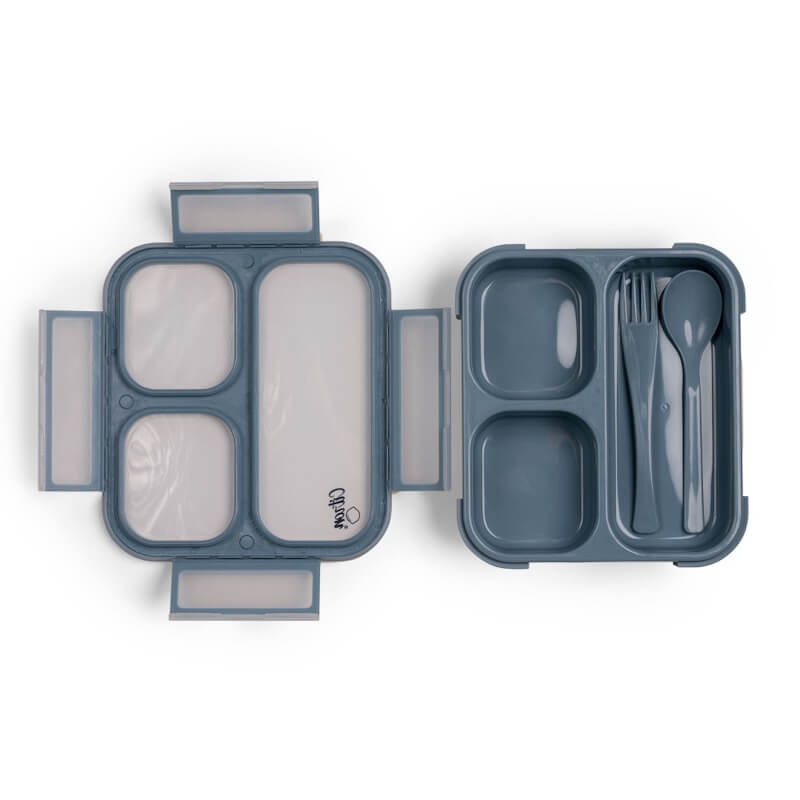 Citron Microwavable Lunchbox with Fork and Spoon - Dusty blue