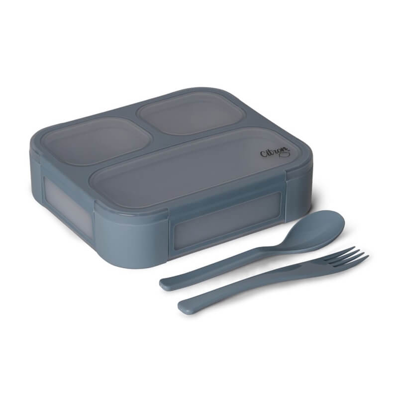 Citron Microwavable Lunchbox with Fork and Spoon - Dusty blue
