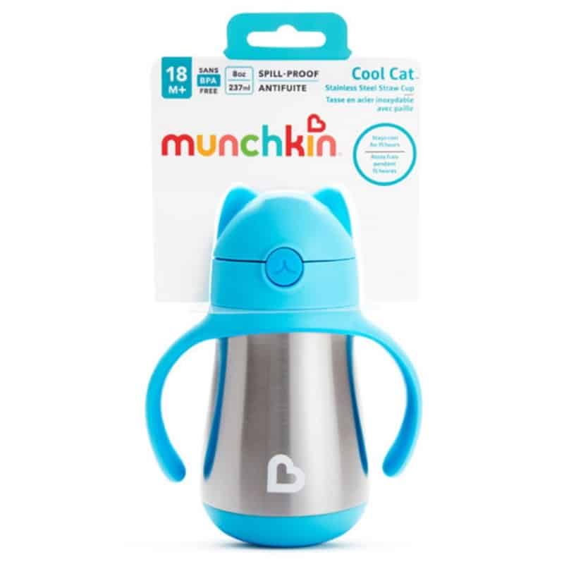 Munchkin Cool Cat Stainless Straw Cup  Light Blue