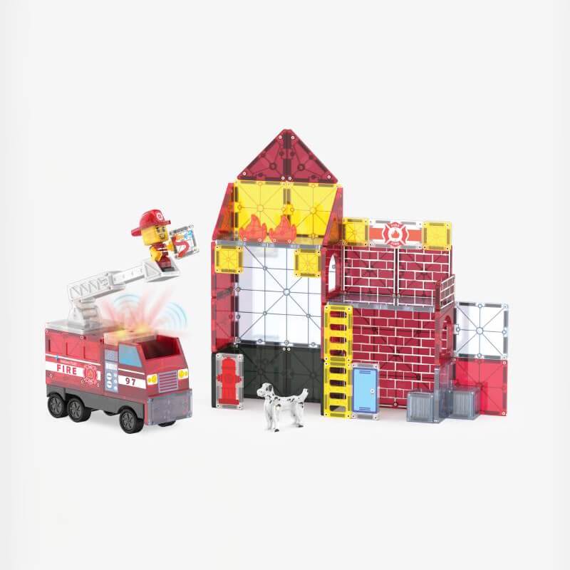 Magna-Tiles Παιχνίδι 90 Μαγνητικά κομματιών Fire Station